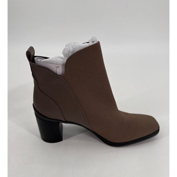 Me Too Brown Knit Leather Block Heel Ankle Boots With Side Zipper Womens Size 9 - Picture 4 of 11